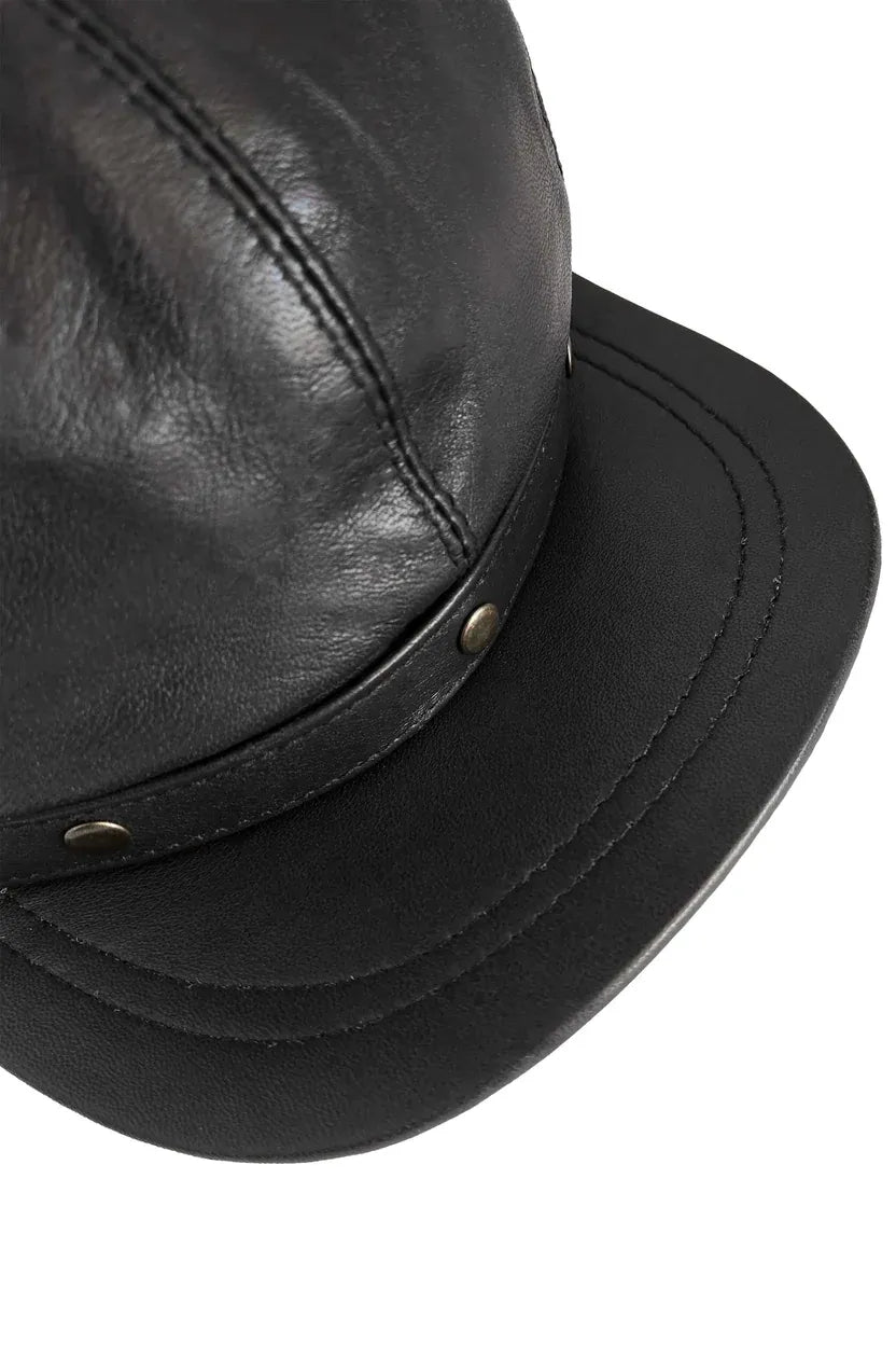 Women's Sheep Leather Adjustable Black Newboy Cap