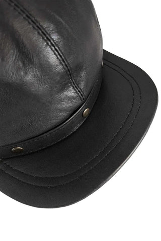 Women's Sheep Leather Adjustable Black Newboy Cap
