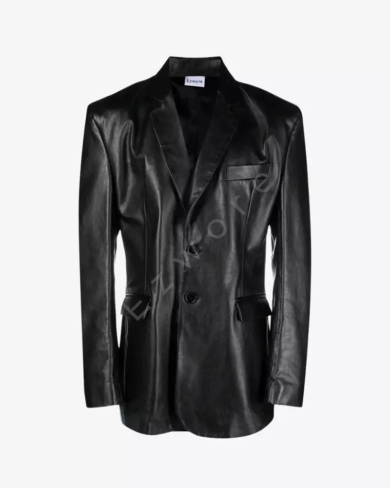 Women Black Two Button Leather Blazer