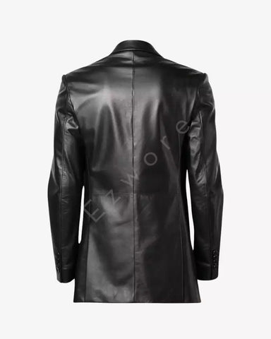 Women Black Two Button Leather Blazer