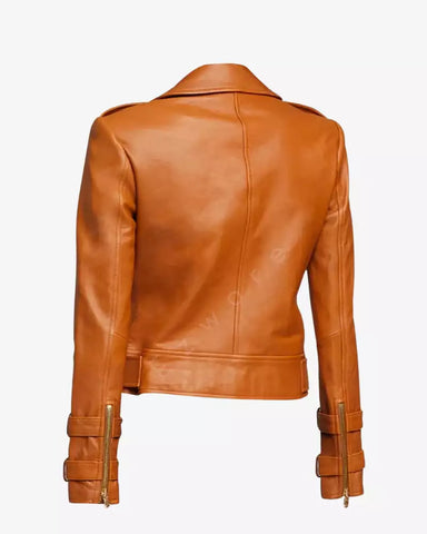 Women Brown Belted Moto Jacket