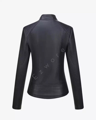 Women Cafe Racer Black Leather Jacket