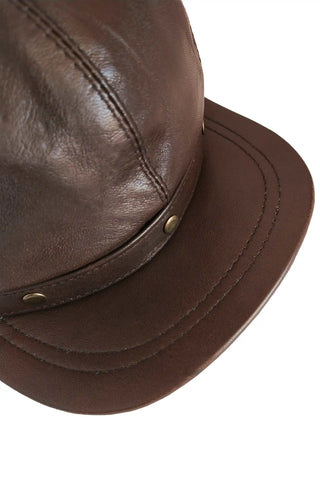 Women's Sheep Leather Adjustable Brown Newboy Cap