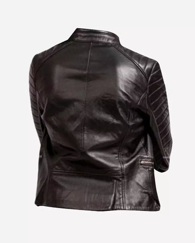 Women Black Motorcycle Leather Jacket