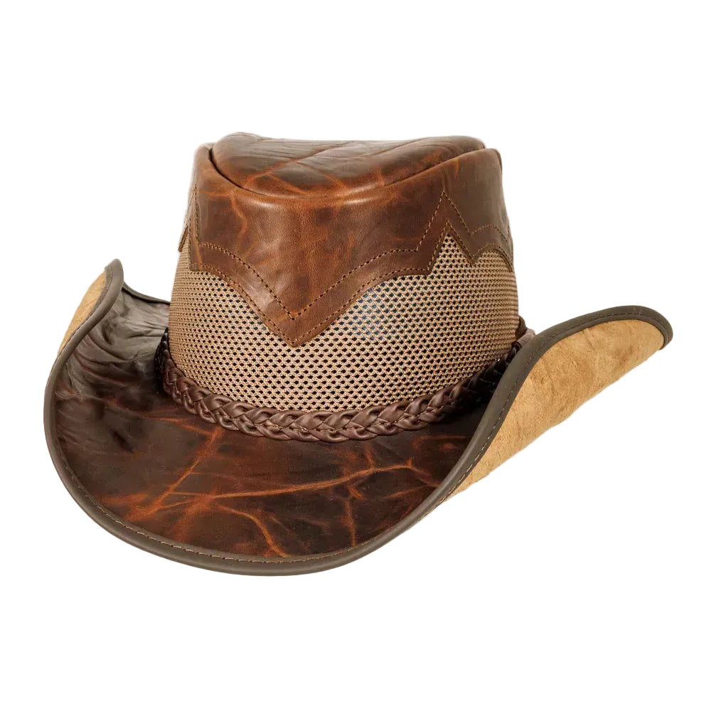 Womens Brown Crunch Cowhide Leather Cowgirl Hat