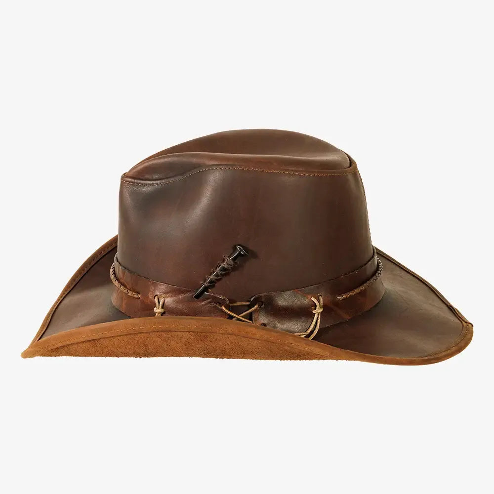 Womens Genuine Leather Western Dark Brown Cowgirl Hat
