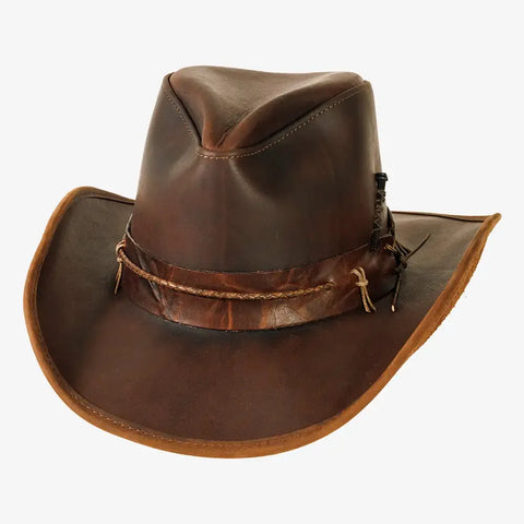 Womens Genuine Leather Western Dark Brown Cowgirl Hat