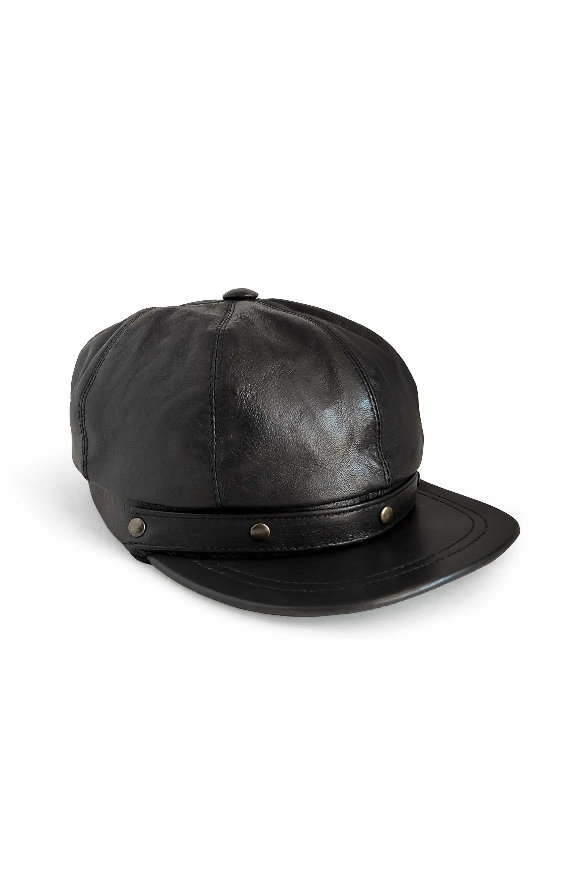 Women's Sheep Leather Adjustable Black Newboy Cap
