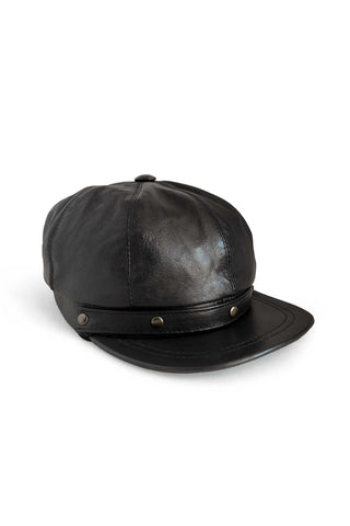Women's Sheep Leather Adjustable Black Newboy Cap