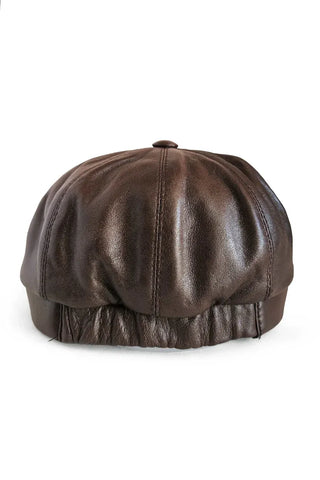 Women's Sheep Leather Adjustable Brown Newboy Cap