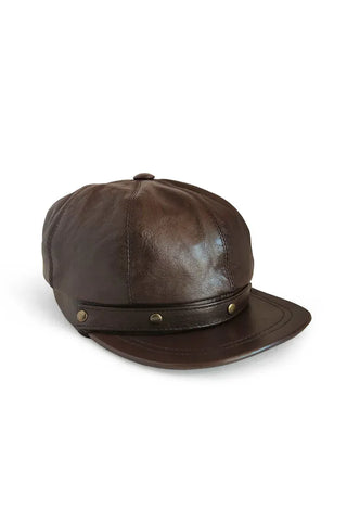 Women's Sheep Leather Adjustable Brown Newboy Cap