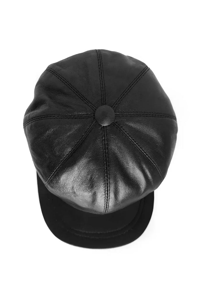 Women's Sheep Leather Adjustable Black Newboy Cap | Leather Cap