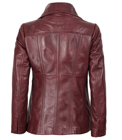 Womens-Burgundy-Leather-Blazer