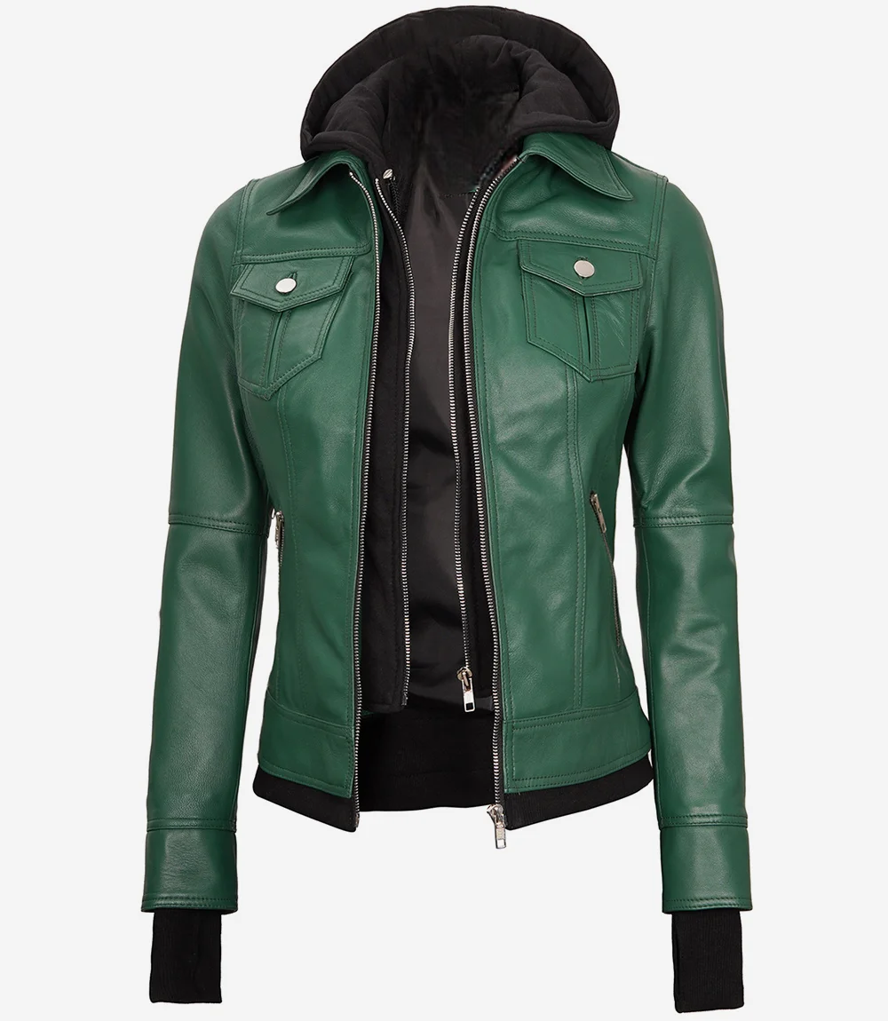 Womens-Green-Bomber-Leather-Jacket-Removable-Hood