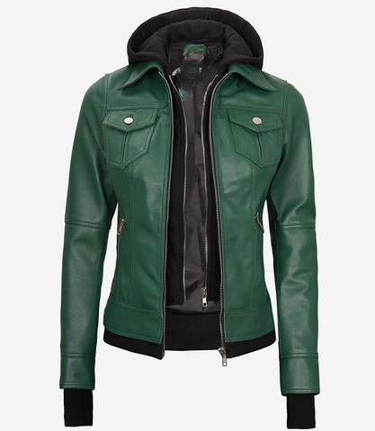 Womens-Green-Bomber-Leather-Jacket-with-Removable-Hood