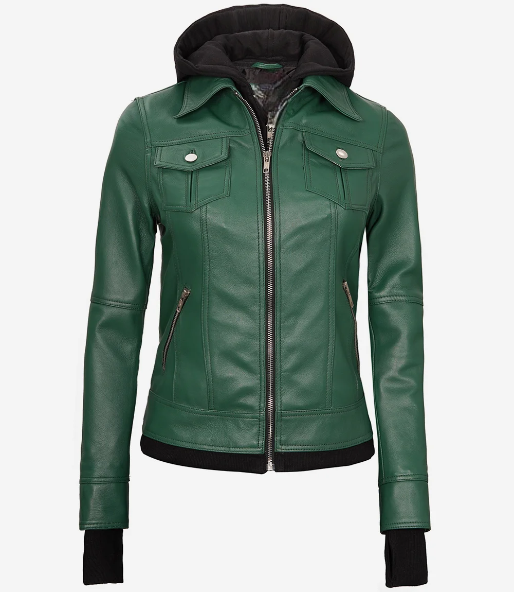 Womens-Green-Bomber-Leather-Jacket