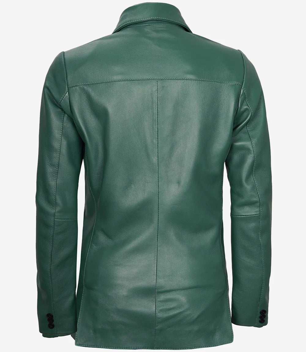 Womens-Green-Leather-Blazer