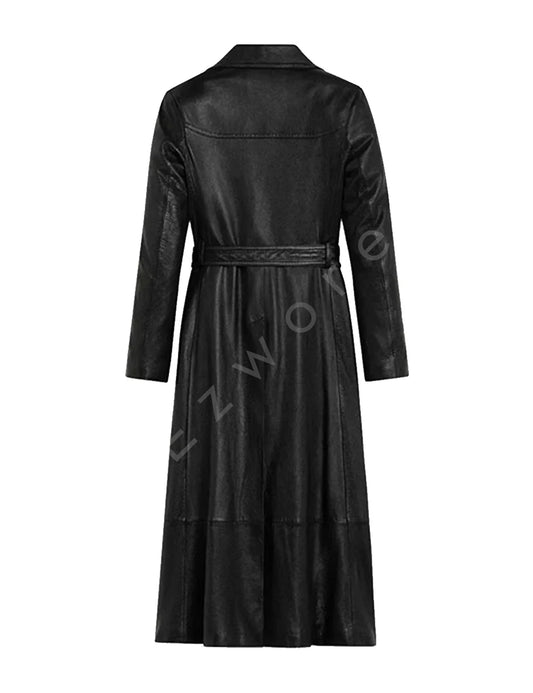 Women Alpine Black Distressed Leather Coat