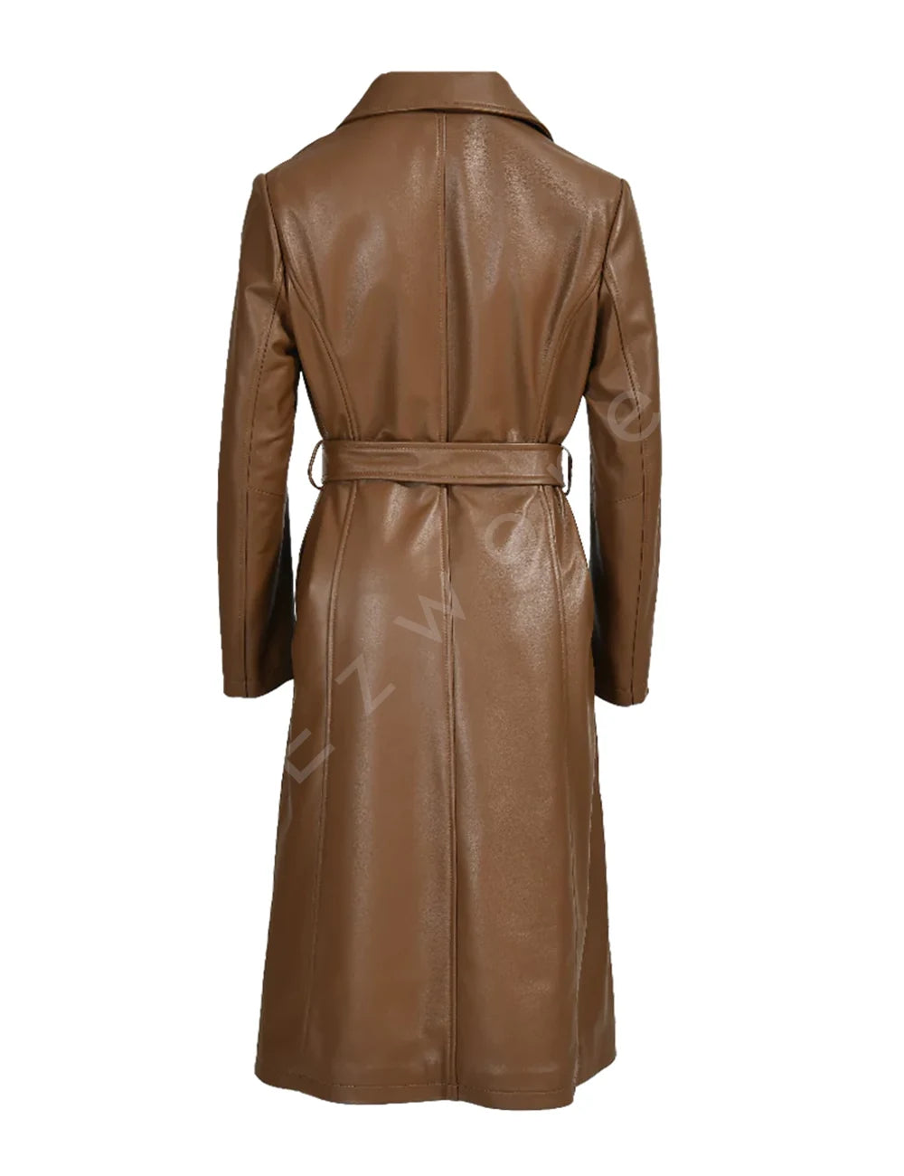 Women Brown Long Leather Trench Coat