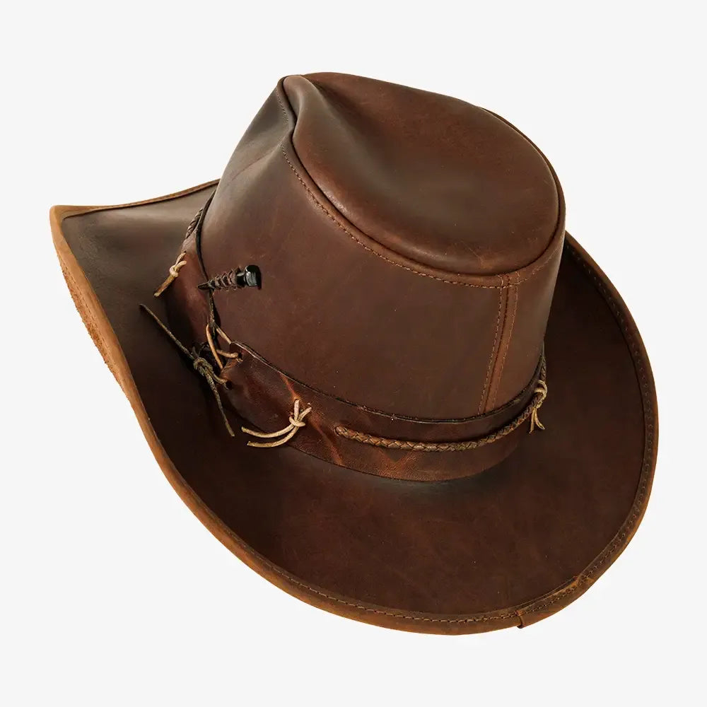Womens Genuine Leather Western Dark Brown Cowgirl Hat