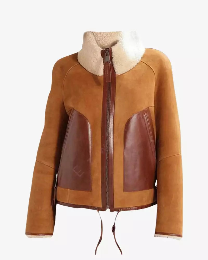 Womens Shearling Brown Suede Leather Jacket