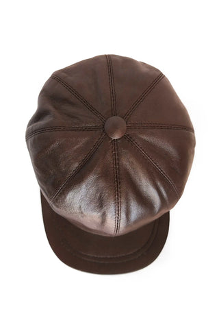 Women's Sheep Leather Adjustable Brown Newboy Cap
