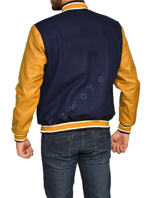 Yellow and Blue Varsity Jacket for Men