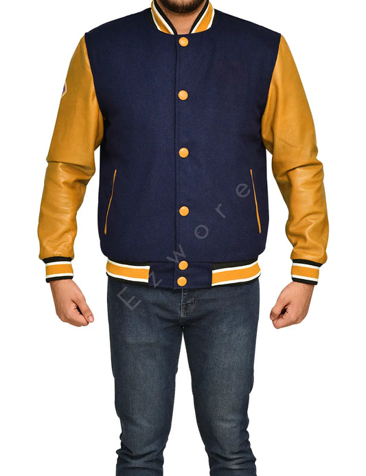 Yellow and Blue Varsity Jacket for Men