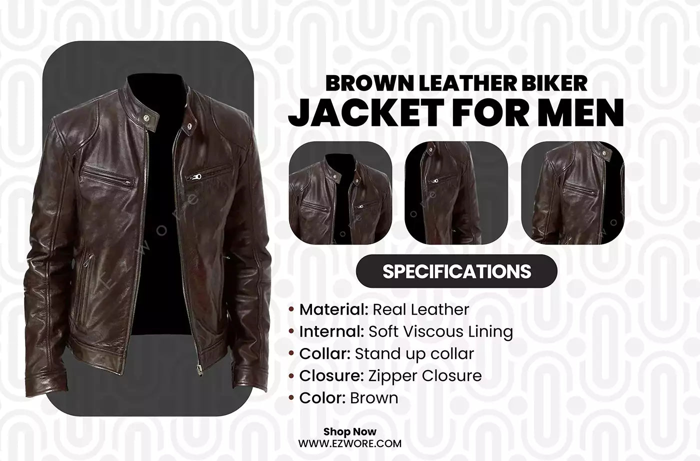 Brown Leather Biker Jacket For Men infography