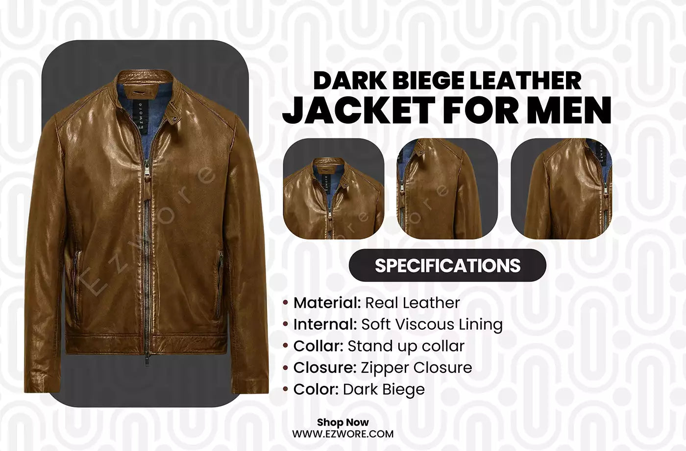 Dark Biege Leather Jacket For Men infography