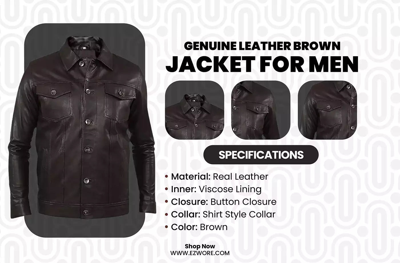 Genuine Leather Brown Jacket for Men infography