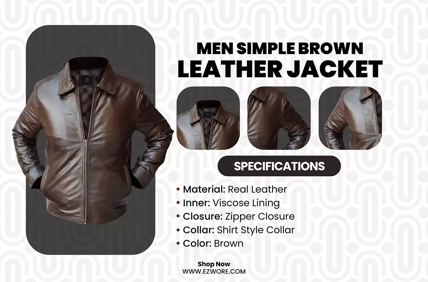 Men Simple Brown Leather Jacket infography