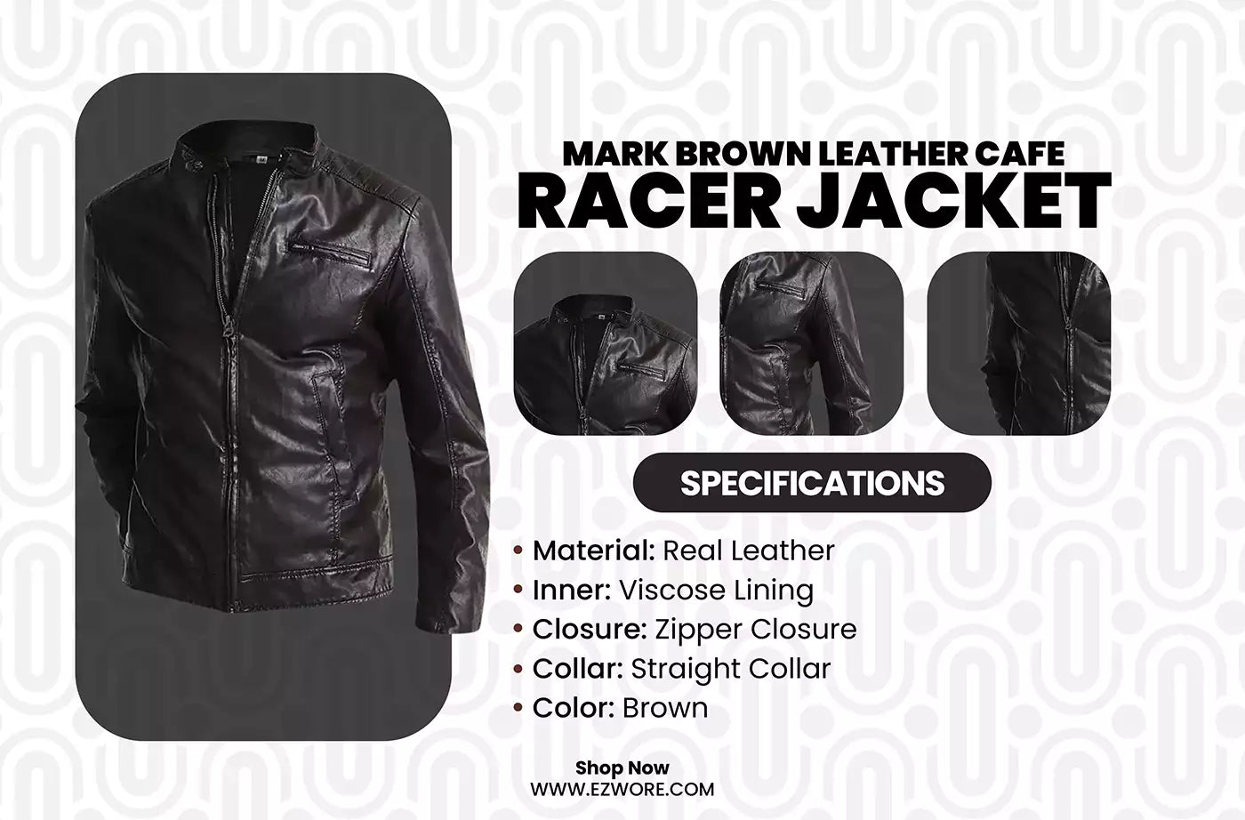 Mark Brown Leather Cafe Racer Jacket infography