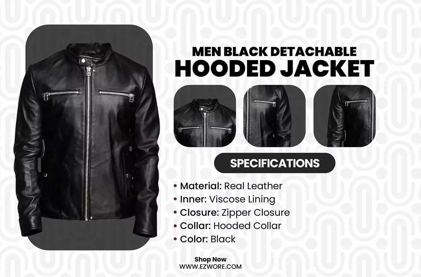 Men Black Detachable Hooded Jacket infography