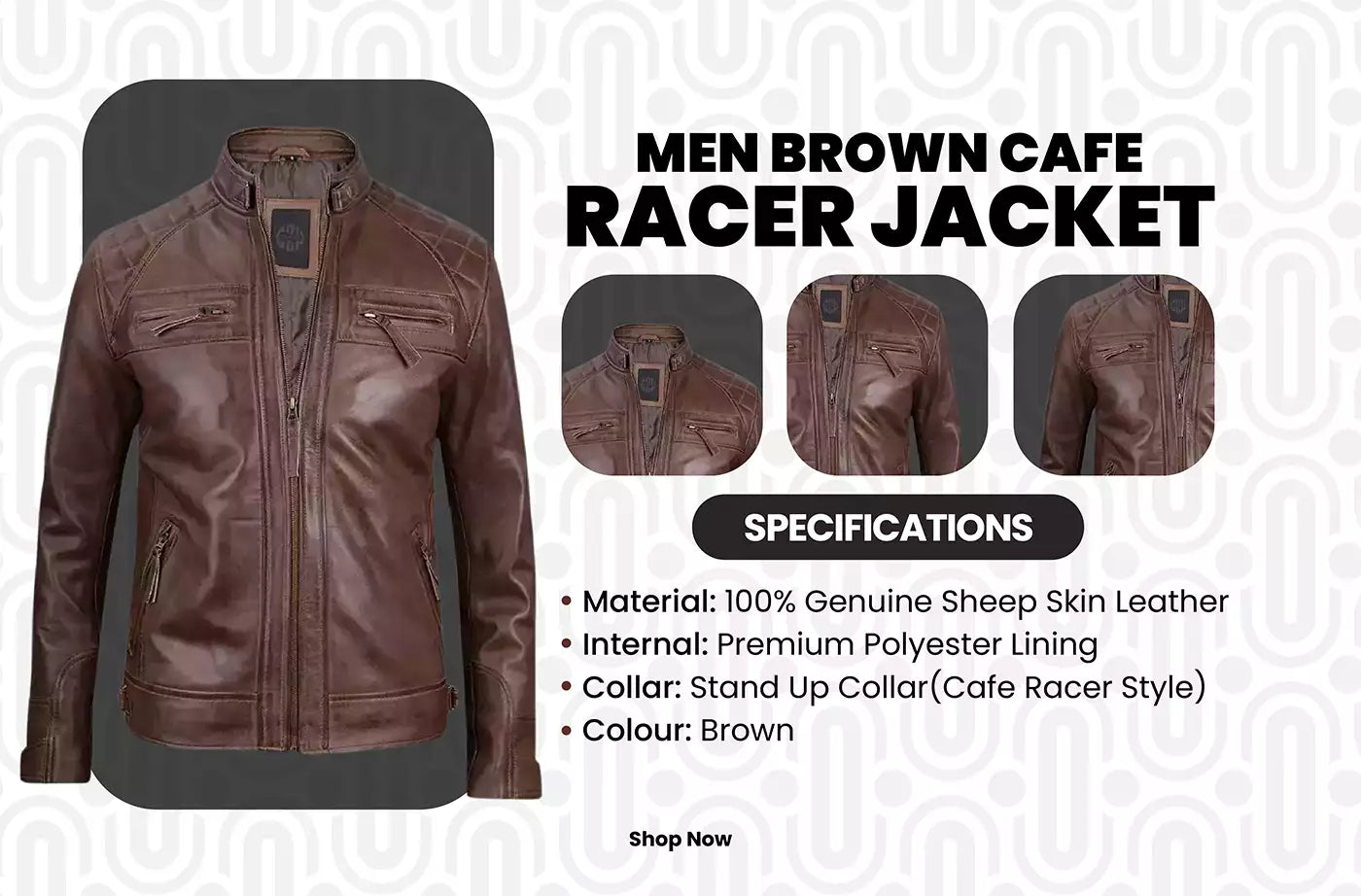 Men Brown Cafe Racer Jacket infography