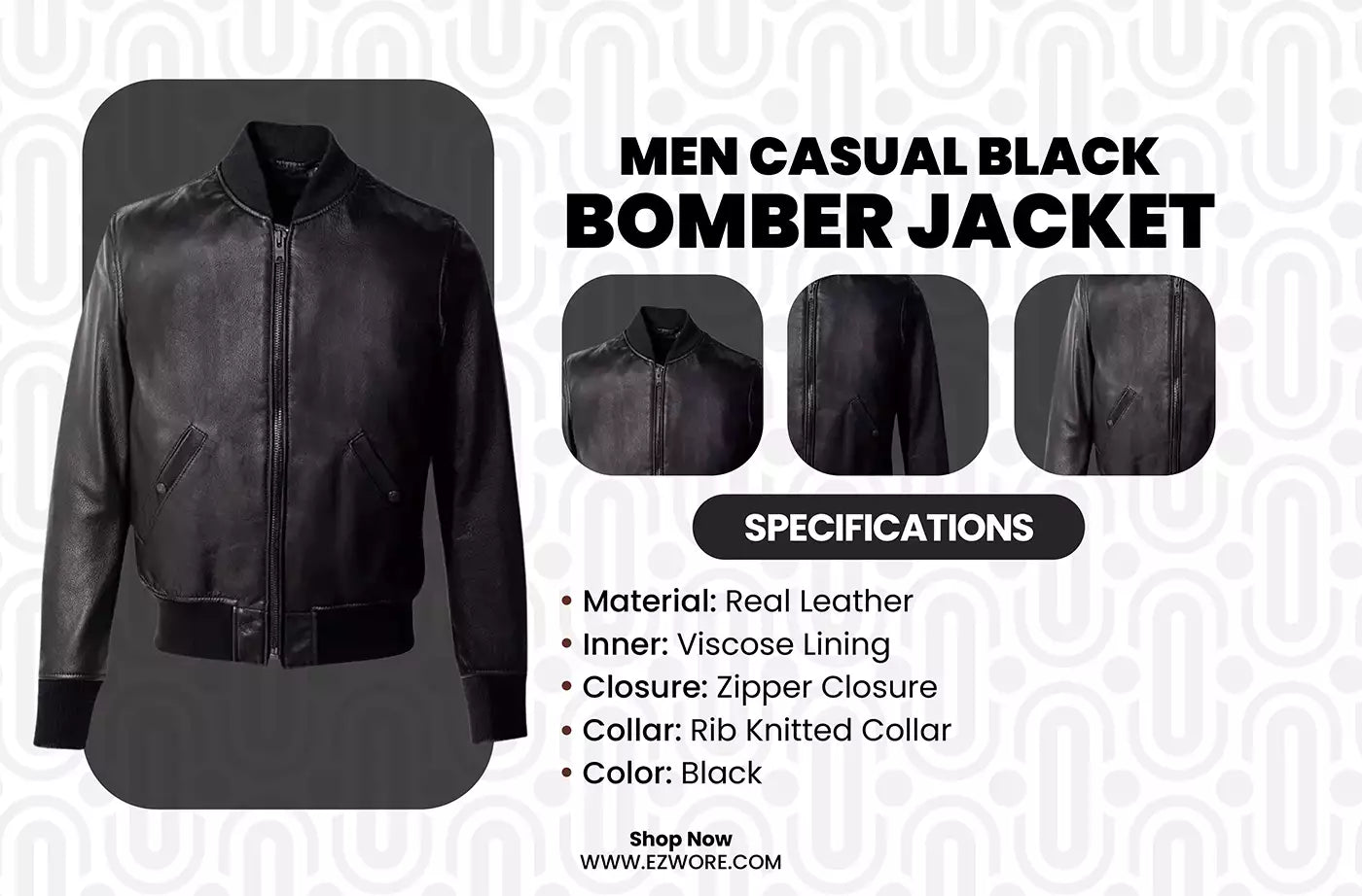 Men Casual Black Bomber Jacket infography