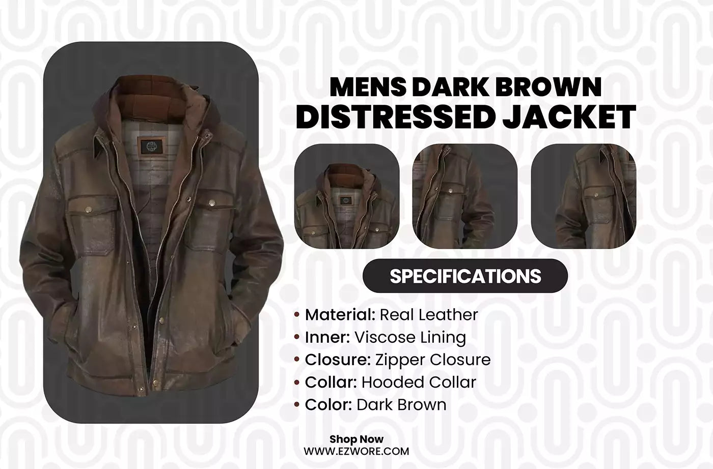 Mens Dark Brown Distressed Jacket infography