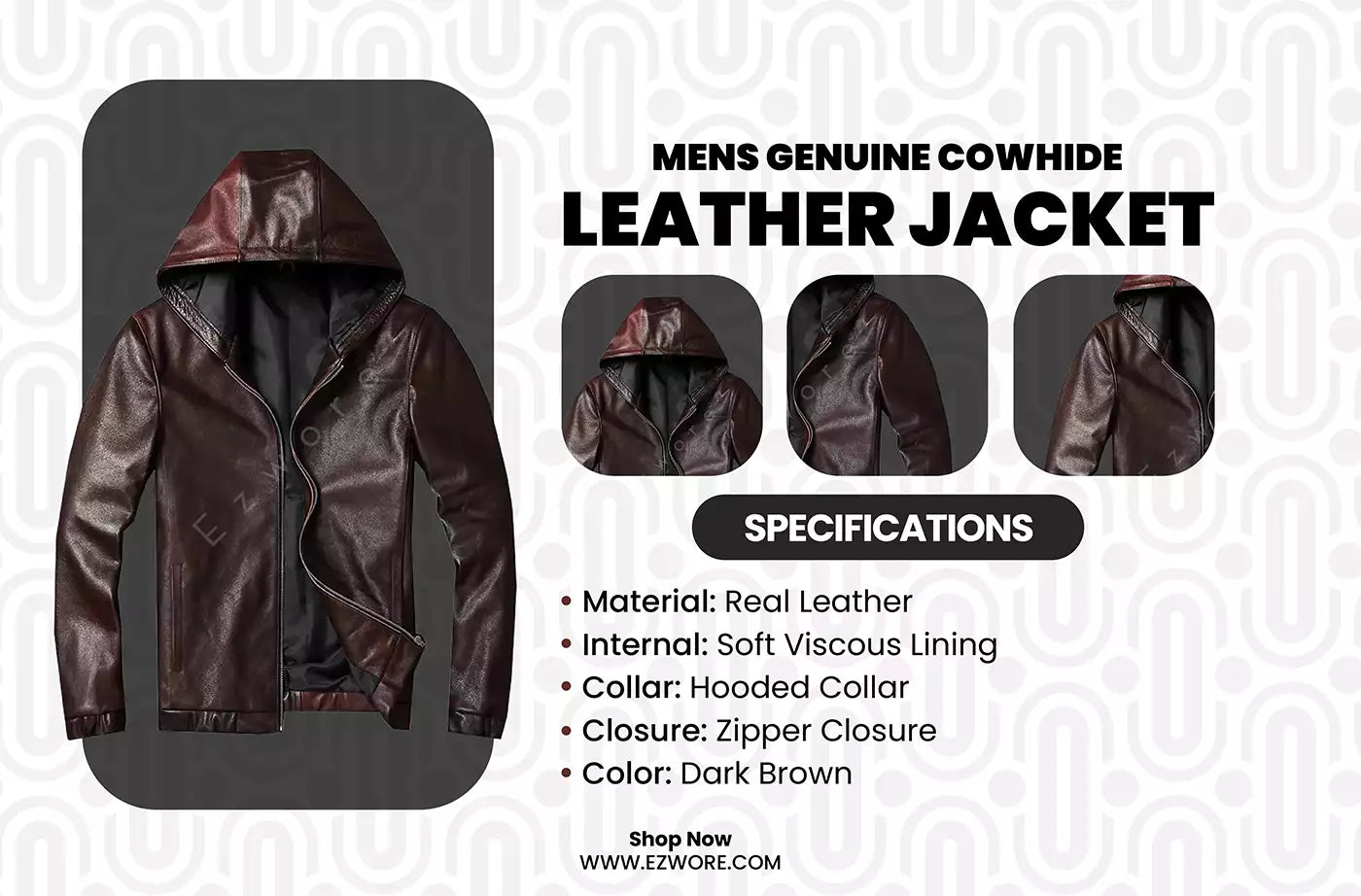 Mens Genuine Cowhide Leather Jacket infography