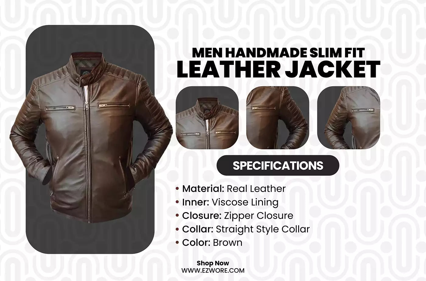 Men Handmade Slim Fit Leather Jacket infography