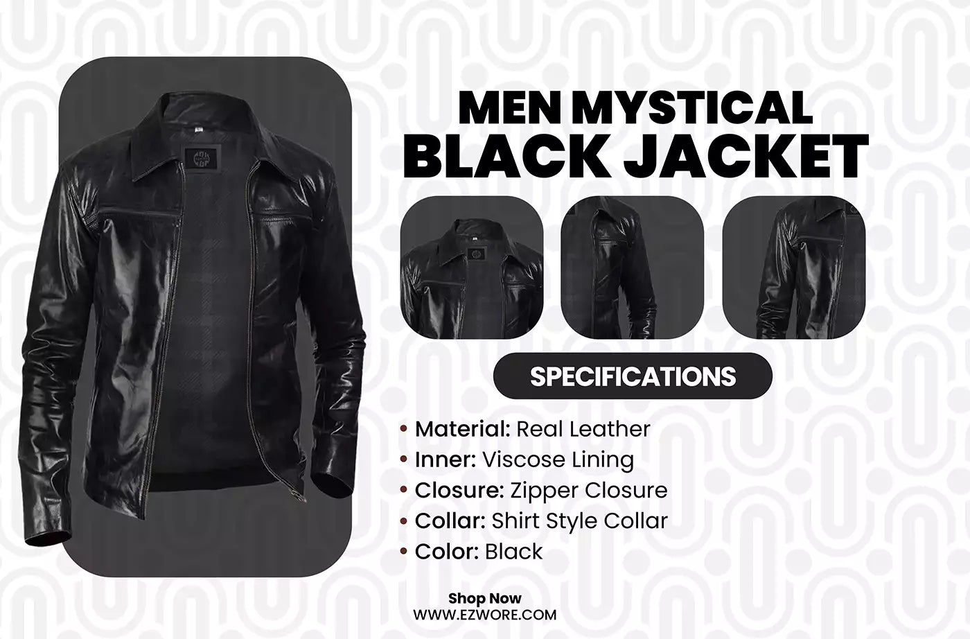 Men Mystical Black Jacket infography