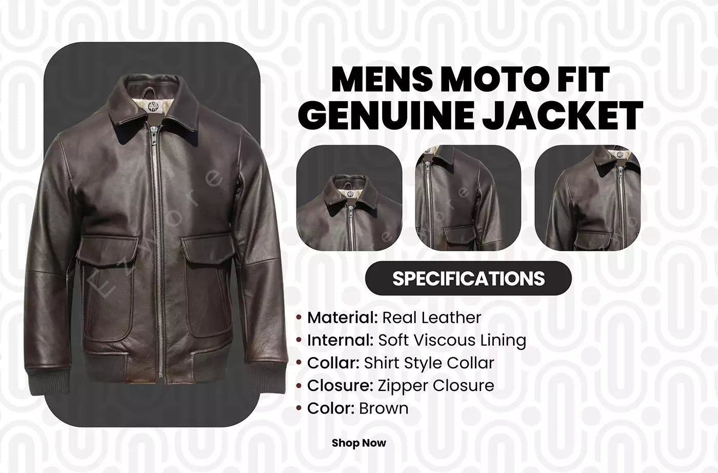 Mens Moto Fit Genuine Jacket infography